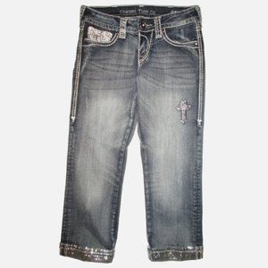 Cowgirl Tuff Crosses Shimmer Low Rise Capri Jeans Women's 26